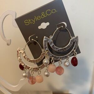 Style & Co. Silver Hoop Earrings with Pink and Red Beads